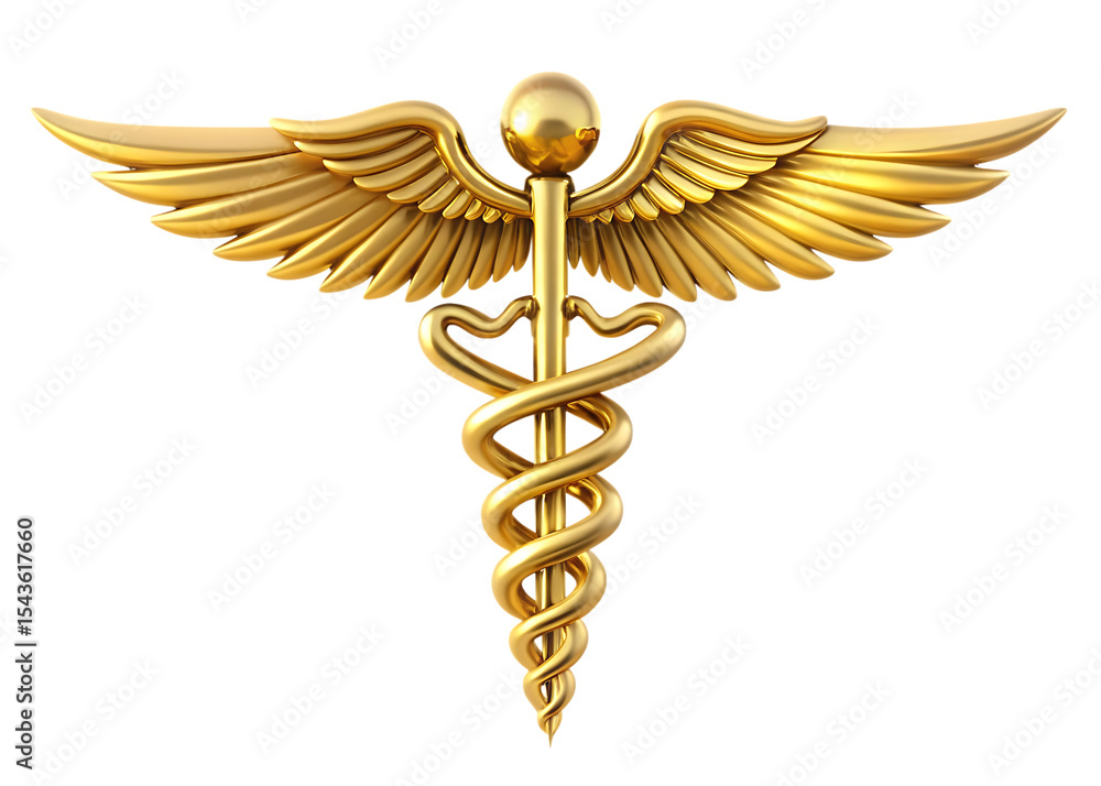 Golden Caduceus Medical Symbol with Wings 3 D Render A I G E N E R A T ...