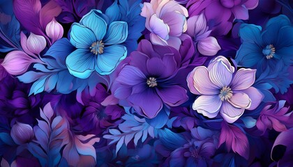 floral tapestry of color a vibrant display of pansies in shades of purple and blue blooms creating a captivating seamless pattern for diverse uses such as textile designs