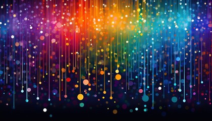 Wall Mural - vibrant gradient bokeh background with cascading light trails in rainbow hues for digital artwork, w