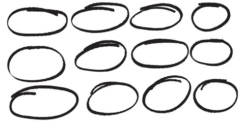 Wall Mural - hand drawn circle highlighter line sketch set. vector marker circular lines, doodle round circles fo