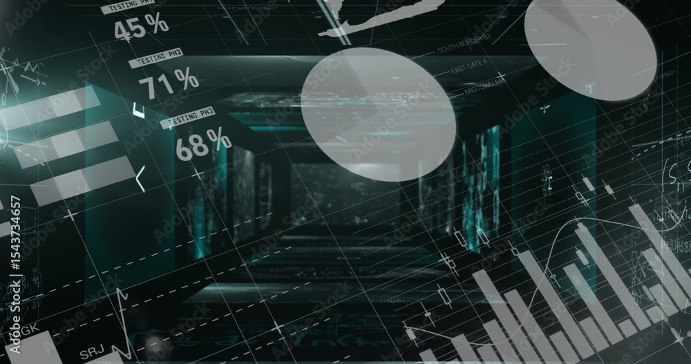 Run Digital Analytics Running digital analytics interface in futuristic data tunnel ...