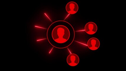 Global network connection line pattern neon animation background. Digital interface neon icon connection concep Animation of fast People network icon digital interface connection dark background.