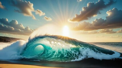 Wall Mural - the sun shining through clouds above calm ocean waves