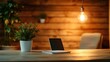 © svastix - A serene and inviting workspace highlighted by warm lighting and greenery, featuring a clean desk, a notebook, and an atmosphere designed for focus and creativity.