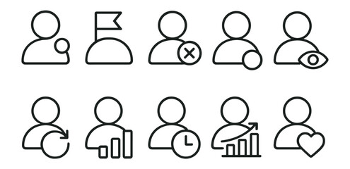 User interface icon set. profile, analytics, linear icons for web applications
