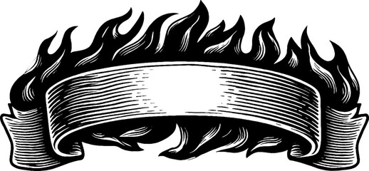 Wall Mural - Mystical scroll with symbolic flames in black and white design for posters