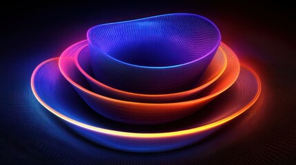 Wall Mural - Neon Bowls Stacked Abstract Digital Art
