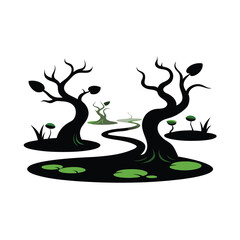 Wall Mural - Lush tree silhouette in water, a vibrant floral vector illustration of nature's seasonal d