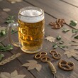 © ShemoRani - Oktoberfest Beer Stein and Pretzels on Rustic Wooden Table