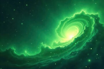 Wall Mural - Abstract glowing green nebula with swirling wave and countless stars , deep, background, mysterious