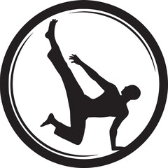 Wall Mural - Silhouette of a man in a dynamic pose inside a circular frame on a white background in black and white
