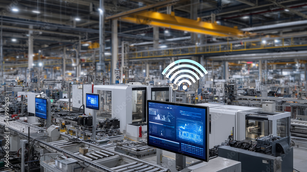 High-tech manufacturing environment with edge computing devices ...