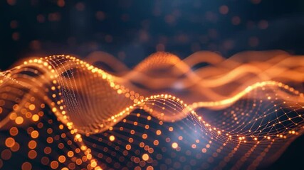 Wall Mural - abstract glowing orange network waves on dark background