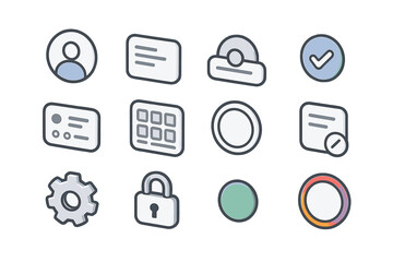 Digital interface icons on striped background