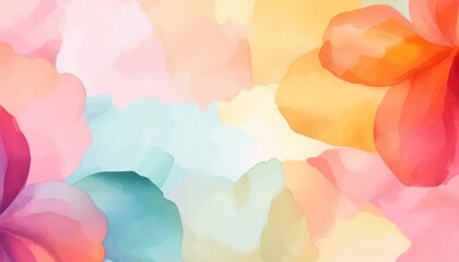Wall Mural - vibrant watercolor floral background with orange, pink, and blue petals on soft pastel backdrop for 