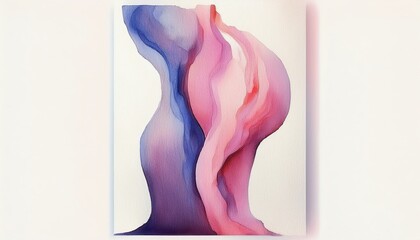 Wall Mural - fluid abstract watercolor of pink and violet organic forms with blue gradients on white background f