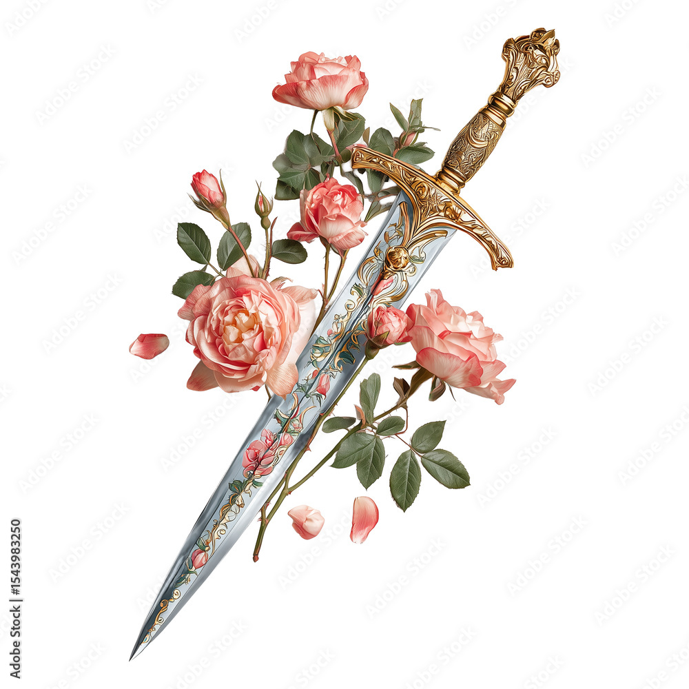 Sword With Roses sword png clipart, floral sword png, sword with roses art, fantasy ...