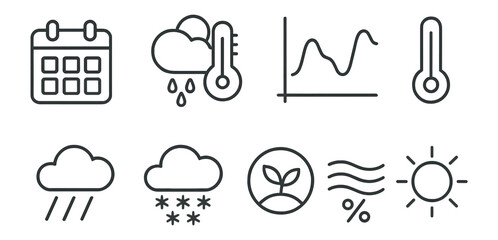 Wall Mural - weather and climate icon set: linear style icons for forecasting and meteorology