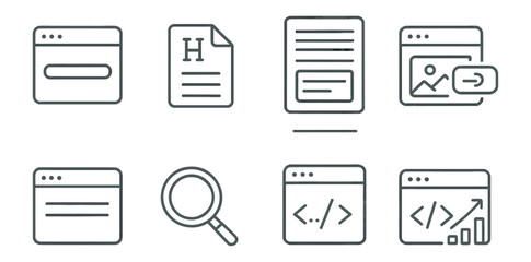 Wall Mural - web development outline icon set. coding, design, seo symbols collection