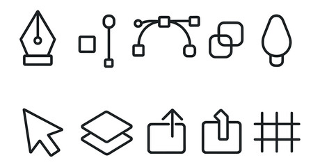 Wall Mural - graphic design linear icon set. tools, editing, creativity, software, vector symbols