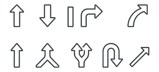 Wall Mural - arrows and directions line icon set. navigation, movement outline icons collection