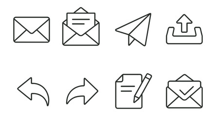 Email and communication outline icon set for messaging and digital interaction