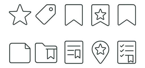 Wall Mural - bookmark and favorite line icon set. save and tag linear icons collection