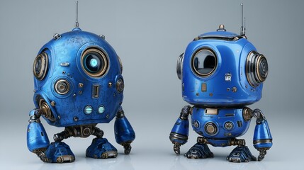 Blue Robot Toys – 3D Illustration with 8K Realistic Lighting

