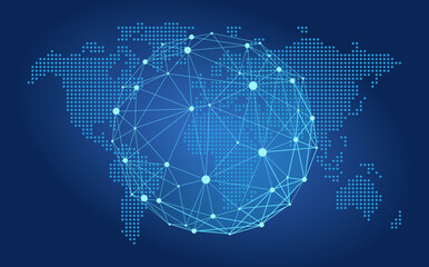 Wall Mural - quantum abstract circles background for global data concept, blue tones connected dots sphere lines 