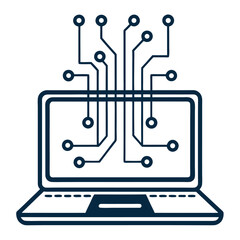minimal vector icon of a laptop with circuit lines, symbolizing technology, coding, programming, and