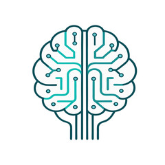 Minimal vector icon of a human brain with a circuit board pattern. Perfect for AI, neuroscience, technology, digital intelligence, machine learning, and futuristic tech designs.