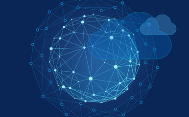 Wall Mural - abstract minimalist cloud big global data network api connection, wireframe monochrome connected dot