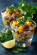 © MMerellinn - Ceviche delight moment: citrus marinade, seafood blend, lime infusion, chili essence, fresh catch, onion slice, coastal flavor, culinary tradition, tropical serving, zesty taste, cultural signature