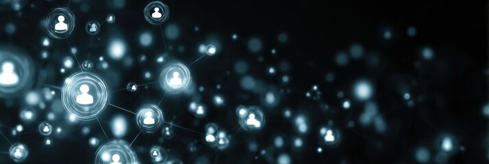 Wall Mural - abstract glowing social network with people icons on a dark background, a digital technology concept
