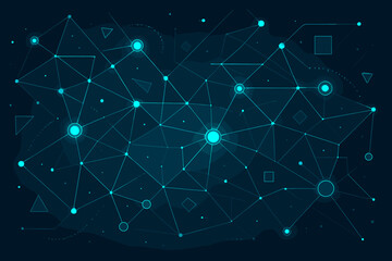 Futuristic Abstract Network Digital Connections. Global Technology Communication, Big Data Flow, Artificial Intelligence, Blockchain Internet, Information Stream. Cyber Security Vector Background.