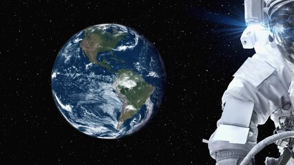Wall Mural - Astronaut spaceman do spacewalk while working for spaceflight mission at space station . Astronaut wear full spacesuit for operation . Elements of this image furnished by NASA space astronaut photos .