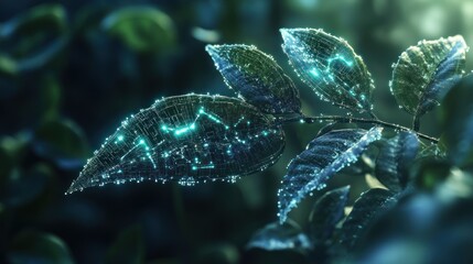 Wall Mural - Biodigital Leaf: Nature Meets Technology