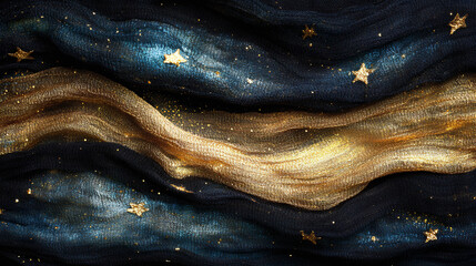 Abstract dark blue background with starry sky, moon, and bright cosmic nebula