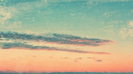  Vintage sunset sky with textured clouds.