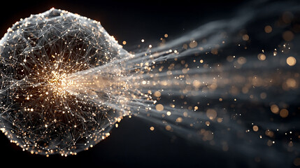 pulsating wireframe sphere with coded lights glows against a dark background. abstract digital netwo