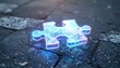 © FimCraft - Illuminated glowing puzzle piece symbol on cracked surface representing mystery, problem solving, or innovation with vibrant blue light effects