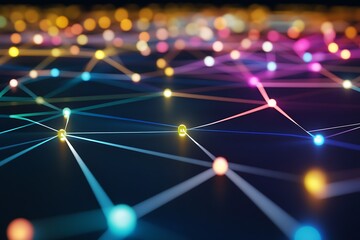 abstract network connection structure with glowing nodes and lines for technology concepts