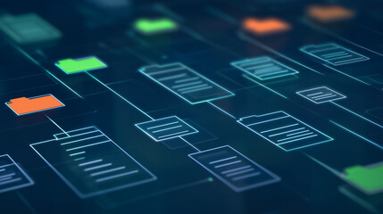 Wall Mural - data flow: a futuristic digital illustration showcases a network of interconnected documents and fol
