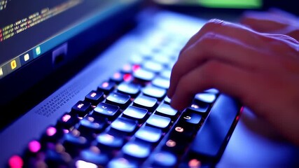 Typing Code on Keyboard, Programmer Working, Software Development and Data entry