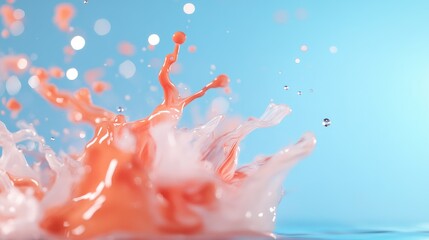 Wall Mural - a vibrant splash of orange and white liquid against a pastel blue backdrop. a dynamic, abstract imag