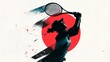 © Digital Dreamscapes - Abstract design showing a female tennis player about to serve against a red circle.