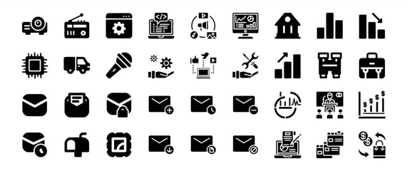 Black Glyph Icon Set Business Communication Technology