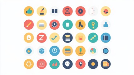 Wall Mural - a set of circular vector icons, simple, illustration, gentle taste. the icon is flat design style wi