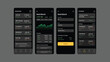 © SubhamayAcharyya - Flat web UI design elements set with navigation templates, buttons, forms, and icons for Share market Profit and Loss Stock website and app interfaces. Dark background Design.