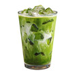 © Penkinn - Iced Matcha Latte with milk and ice cubes in glass cup. isolated on transparent background with clipping path.